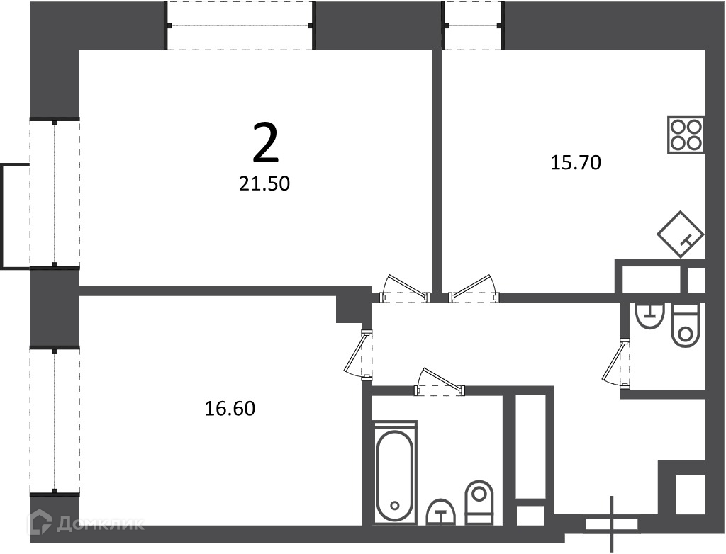 Планировка 2-комн. в ЖК «Клинская ул., д. 2А (Московские кварталы)»