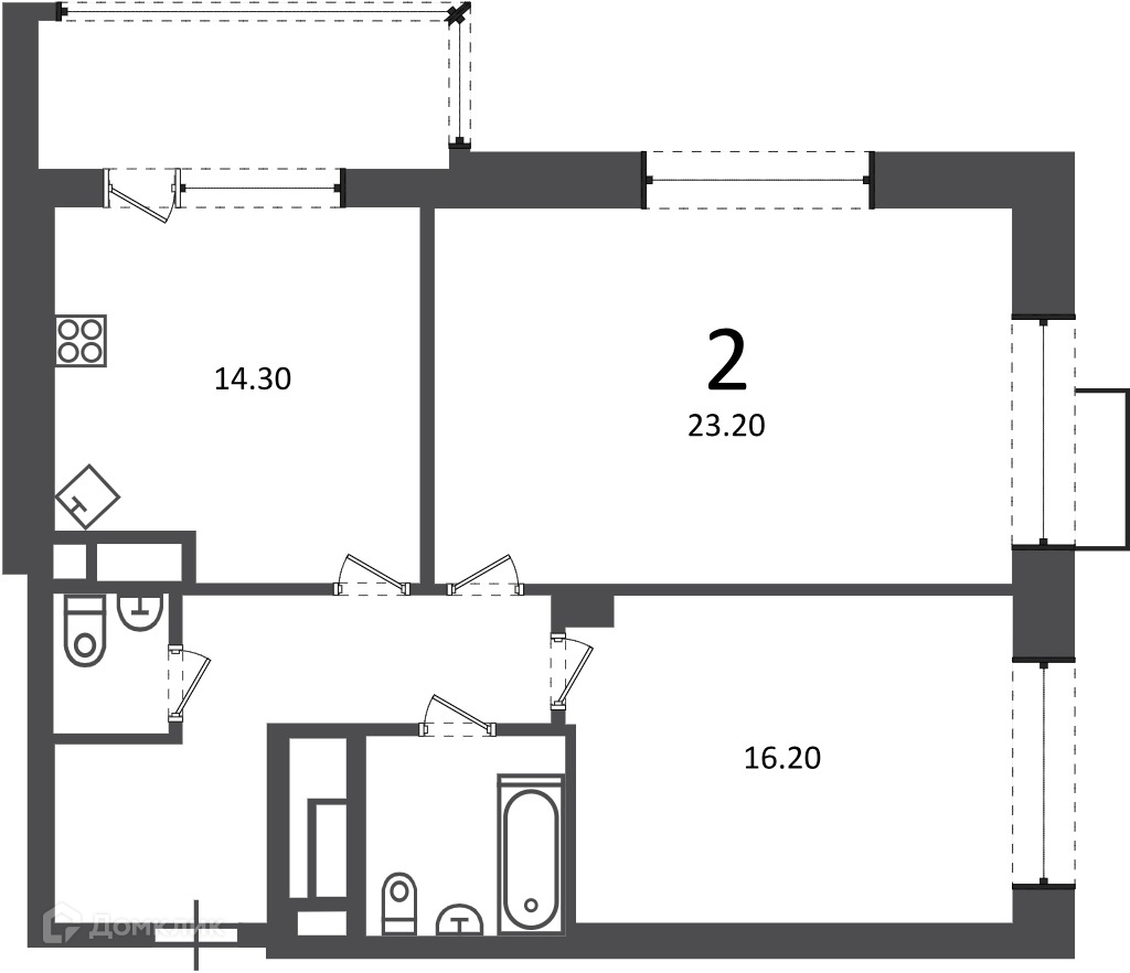 Планировка 2-комн. в ЖК «Клинская ул., д. 2А (Московские кварталы)»
