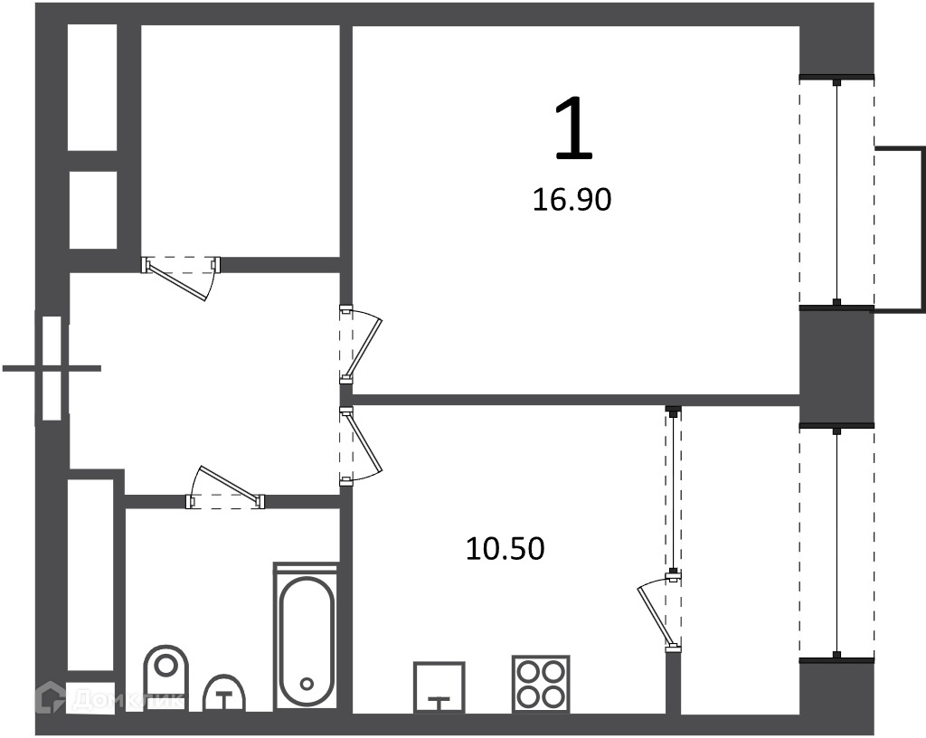 Планировка 1-комн. в ЖК «Клинская ул., д. 2А (Московские кварталы)»