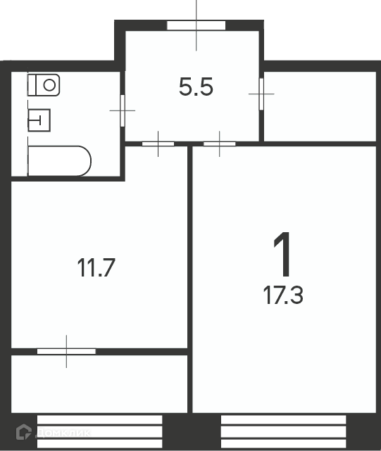 Планировка 1-комн. в ЖК «Клинская ул., д. 2А (Московские кварталы)»