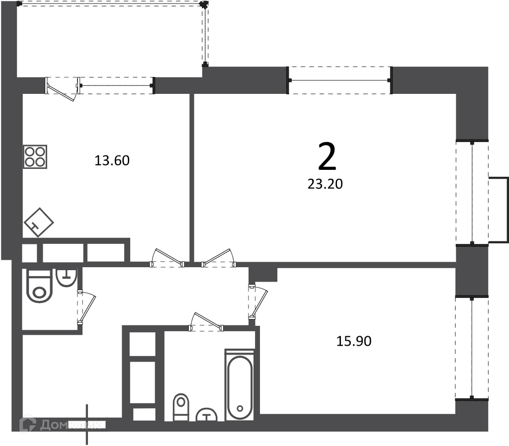 Планировка 2-комн. в ЖК «Клинская ул., д. 2А (Московские кварталы)»