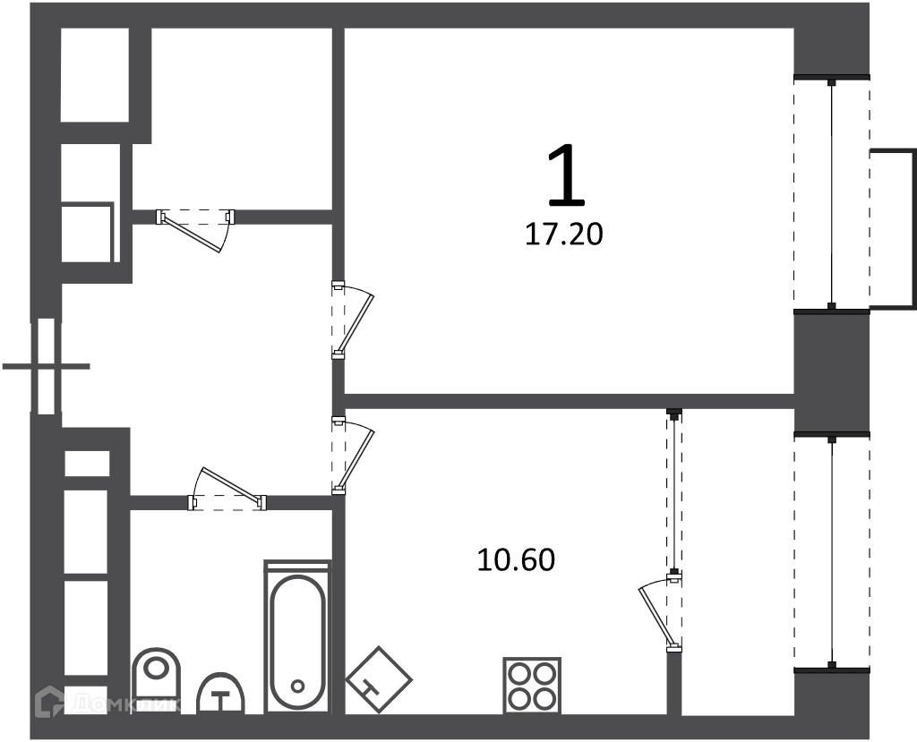 Планировка 1-комн. в ЖК «Клинская ул., д. 2А (Московские кварталы)»