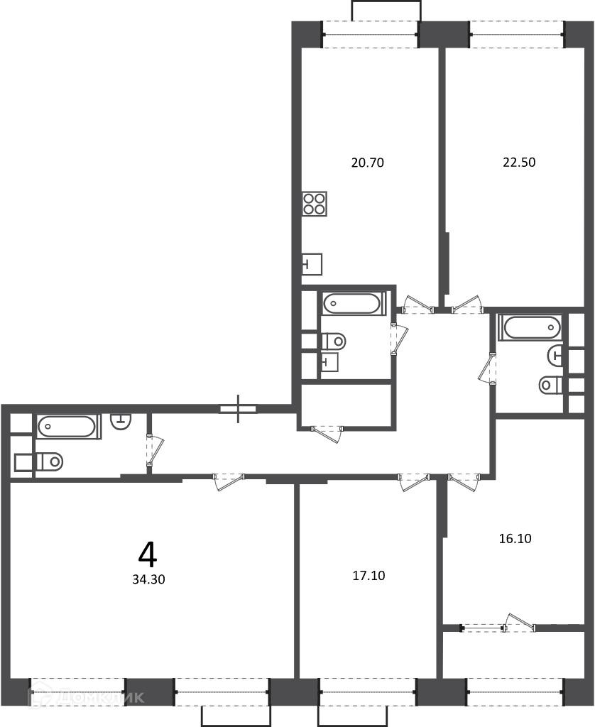 Планировка 4-комн. в ЖК «Клинская ул., д. 2А (Московские кварталы)»