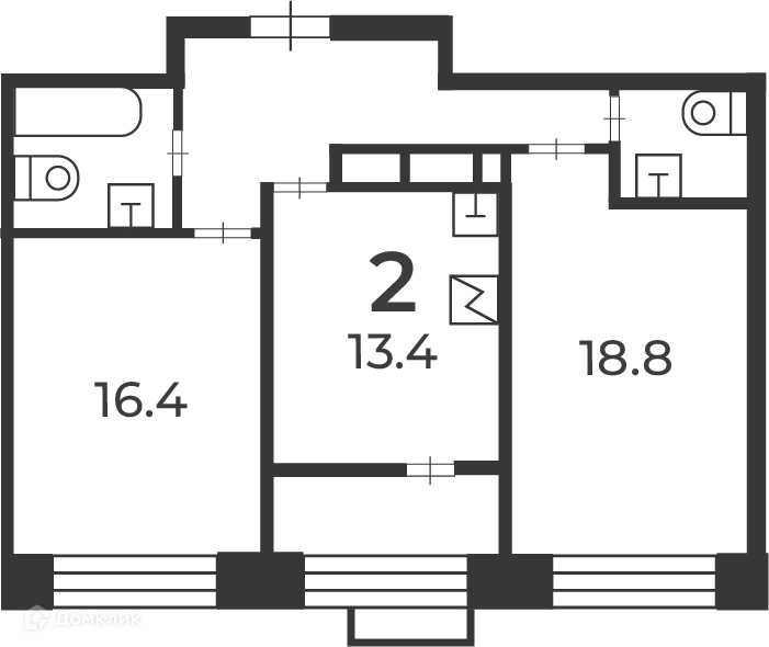 Планировка 2-комн. в ЖК «Клинская ул., д. 2А (Московские кварталы)»