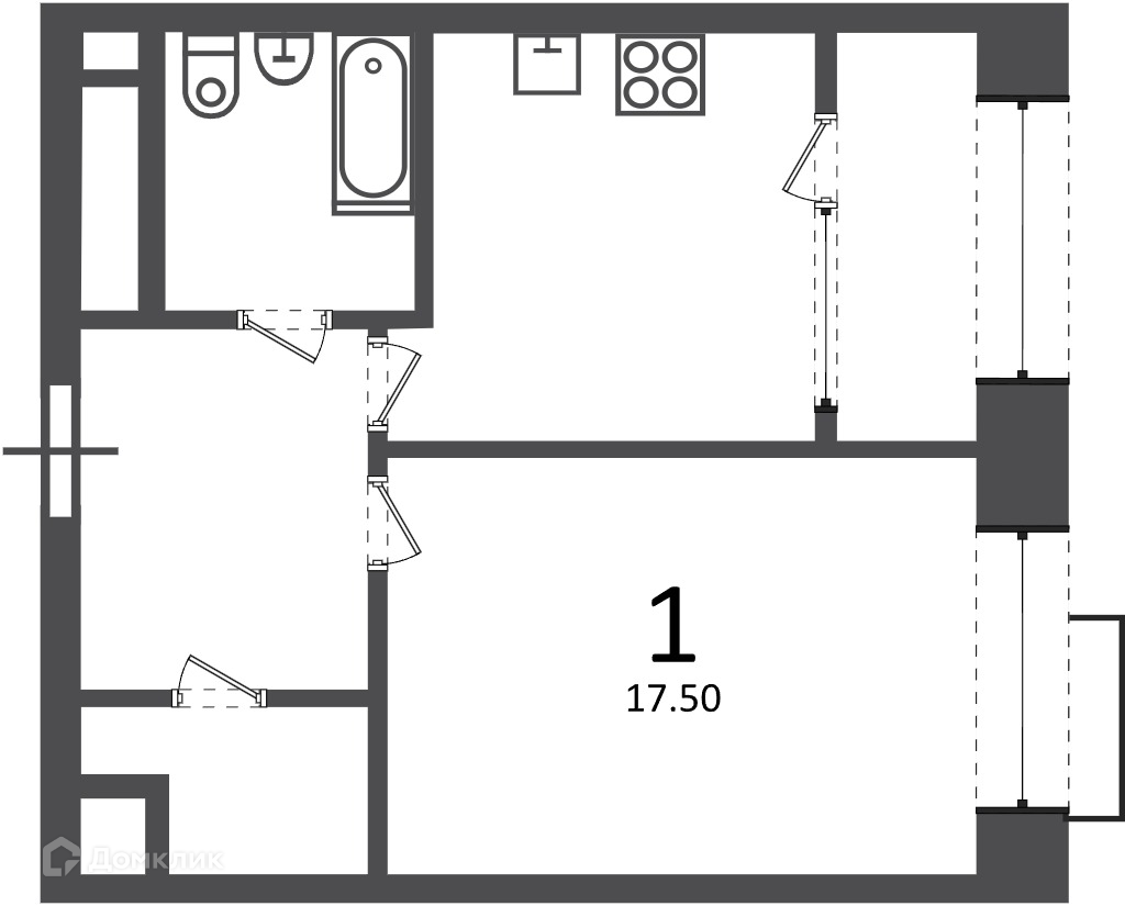 Планировка 1-комн. в ЖК «Клинская ул., д. 2А (Московские кварталы)»