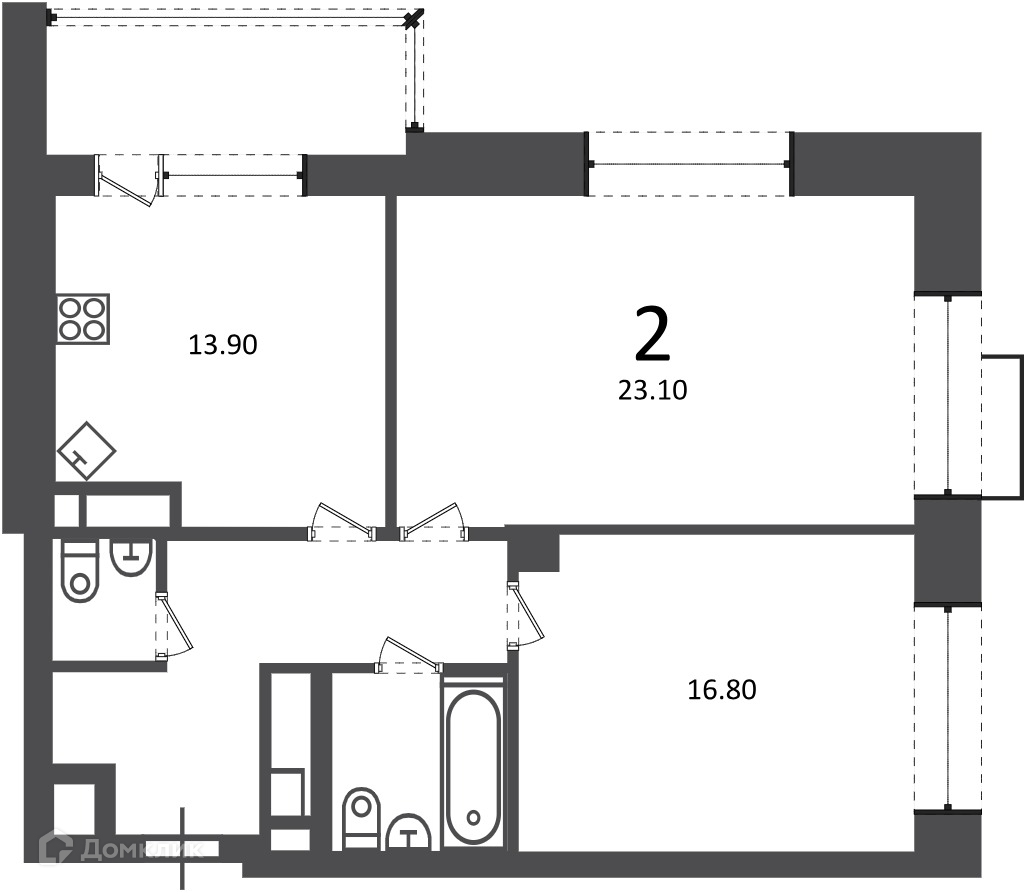 Планировка 2-комн. в ЖК «Клинская ул., д. 2А (Московские кварталы)»
