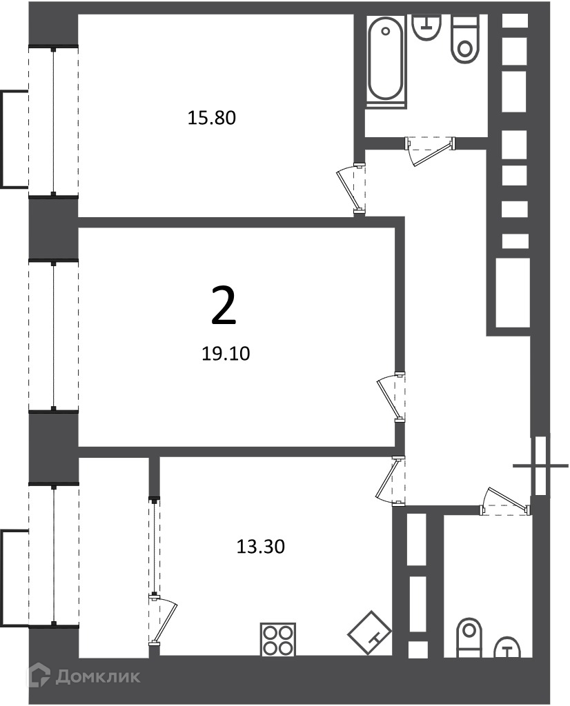 Планировка 2-комн. в ЖК «Клинская ул., д. 2А (Московские кварталы)»