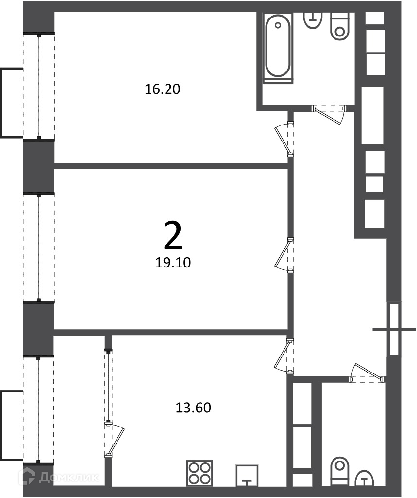 Планировка 2-комн. в ЖК «Клинская ул., д. 2А (Московские кварталы)»
