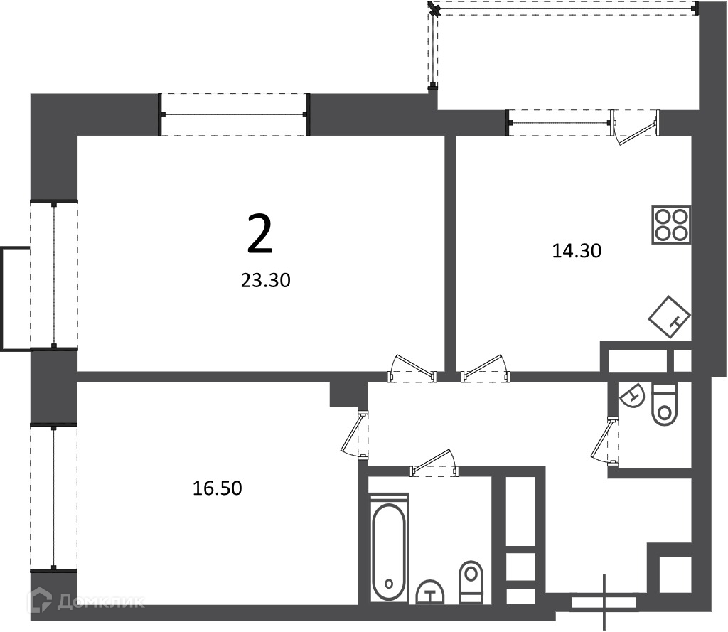 Планировка 2-комн. в ЖК «Клинская ул., д. 2А (Московские кварталы)»
