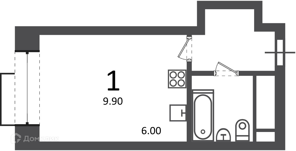 Планировка 1-комн. в ЖК «Клинская ул., д. 2А (Московские кварталы)»