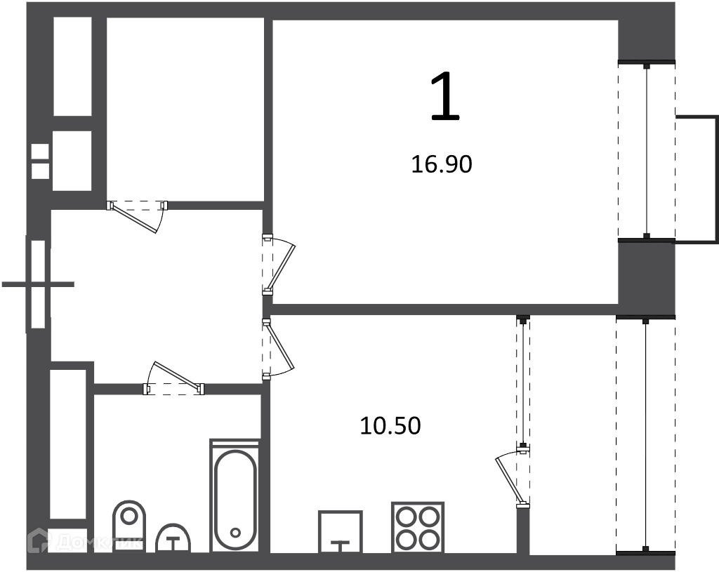 Планировка 1-комн. в ЖК «Клинская ул., д. 2А (Московские кварталы)»