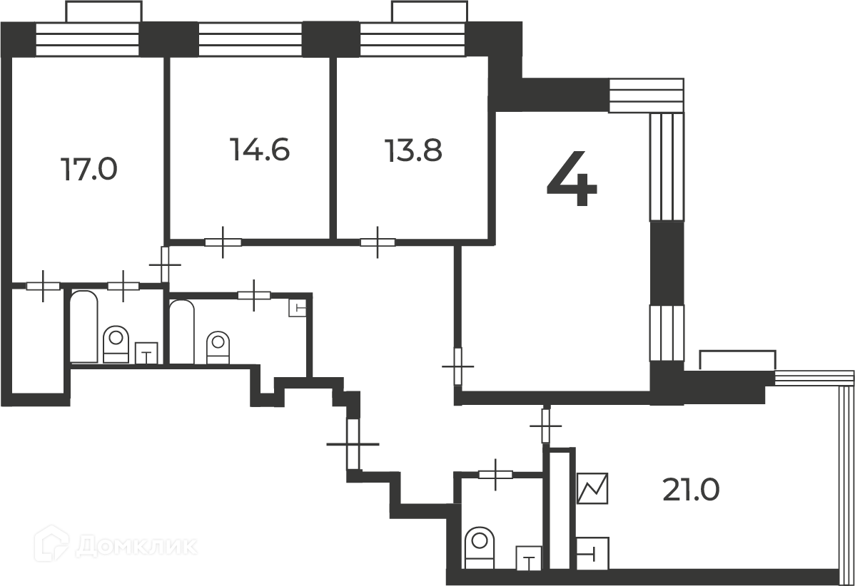 Планировка 4-комн. в ЖК «Клинская ул., д. 2А (Московские кварталы)»