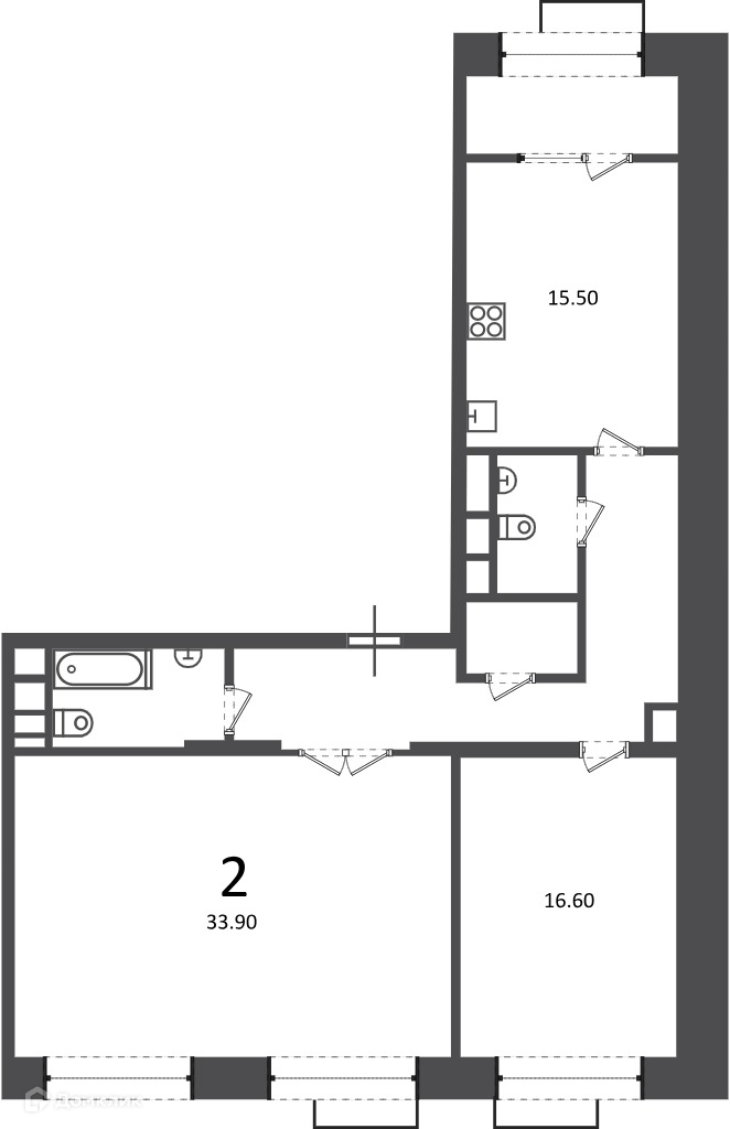 Планировка 2-комн. в ЖК «Клинская ул., д. 2А (Московские кварталы)»