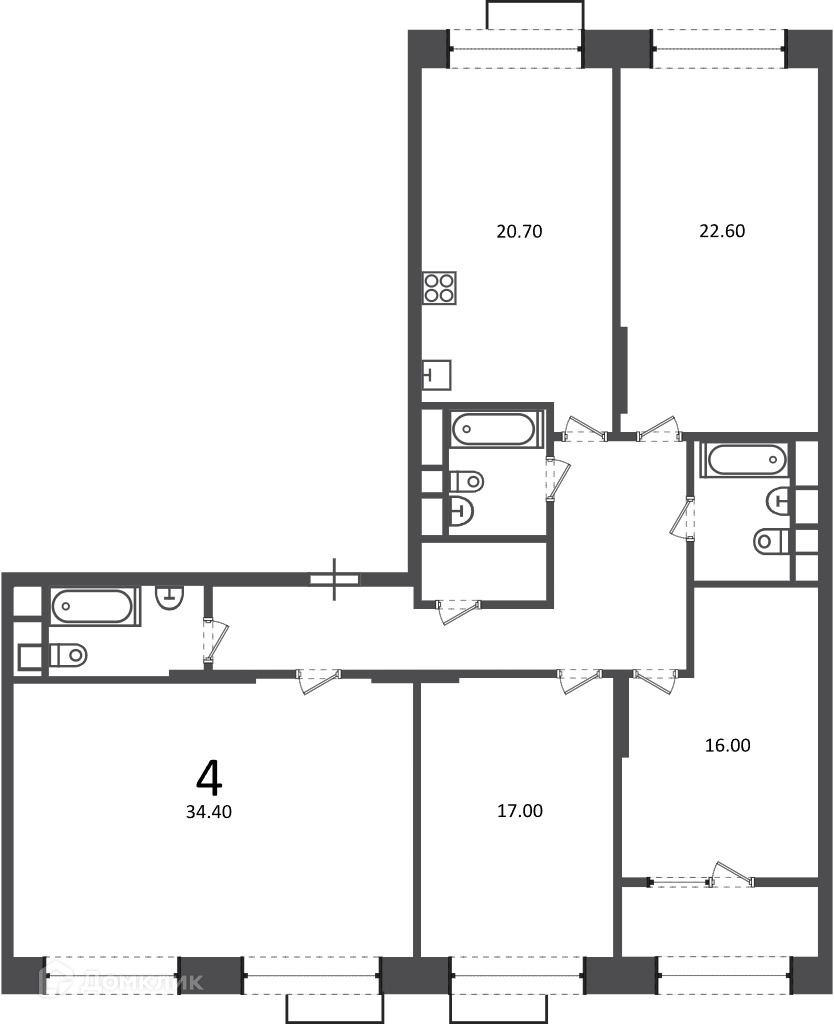 Планировка 4-комн. в ЖК «Клинская ул., д. 2А (Московские кварталы)»