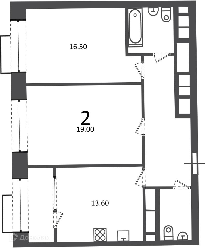 Планировка 2-комн. в ЖК «Клинская ул., д. 2А (Московские кварталы)»