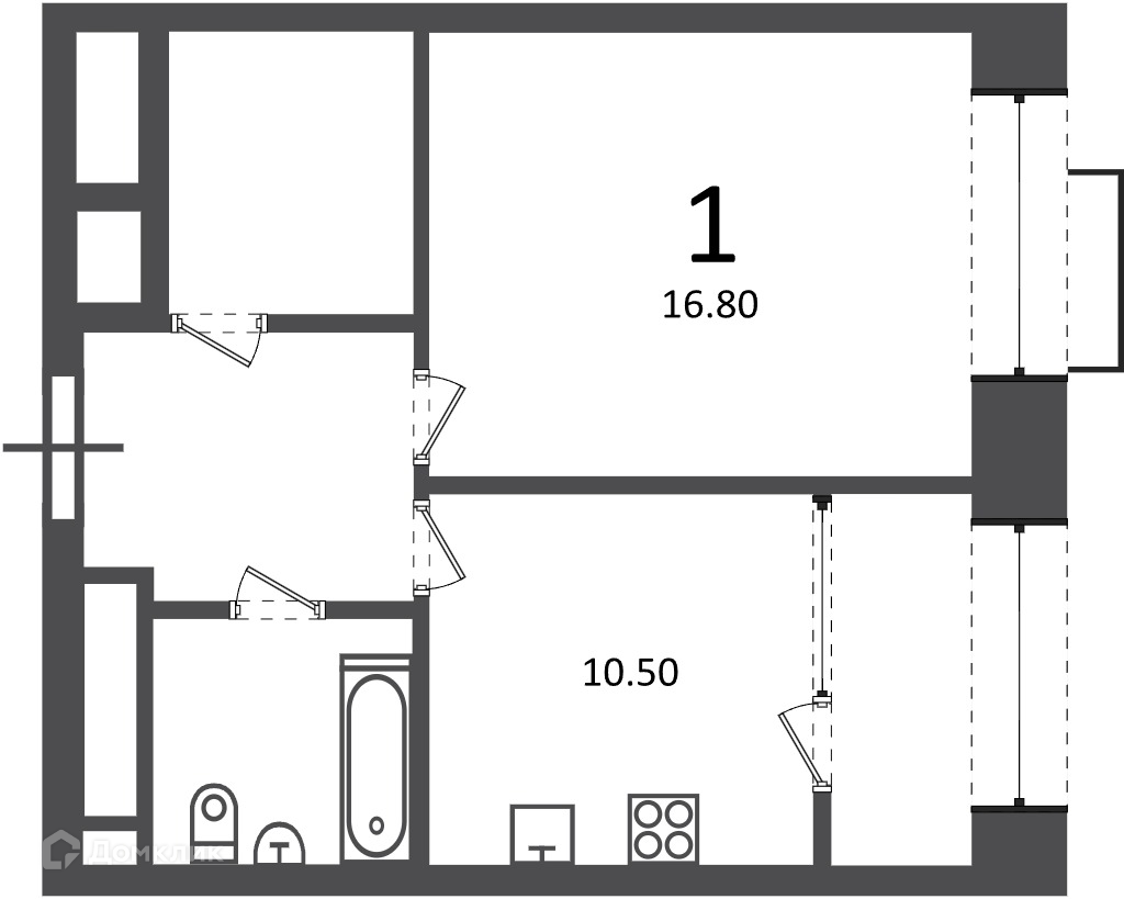 Планировка 1-комн. в ЖК «Клинская ул., д. 2А (Московские кварталы)»
