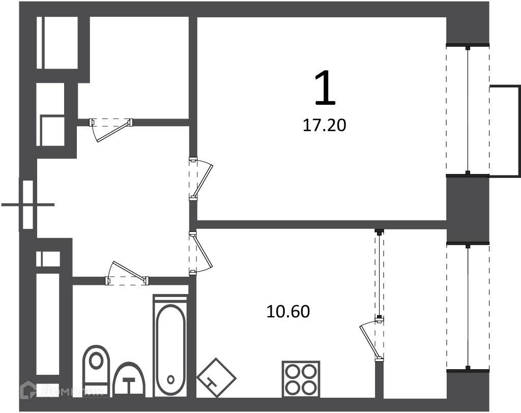 Планировка 1-комн. в ЖК «Клинская ул., д. 2А (Московские кварталы)»