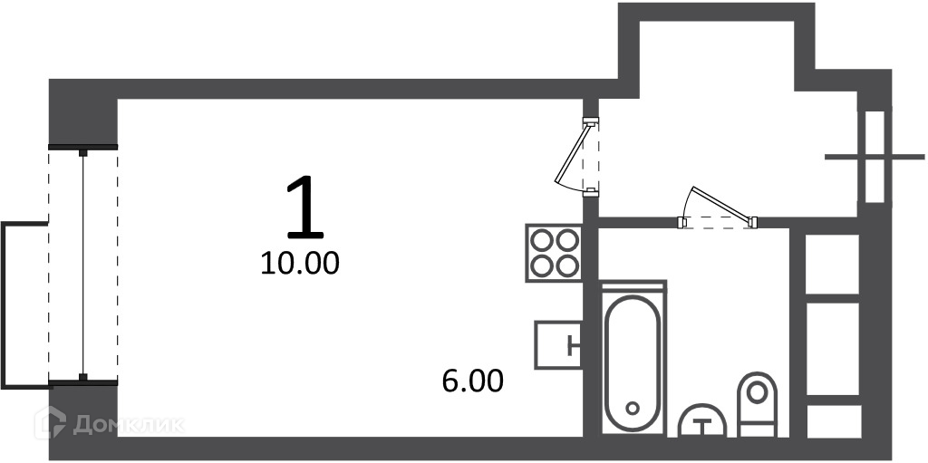 Планировка 1-комн. в ЖК «Клинская ул., д. 2А (Московские кварталы)»