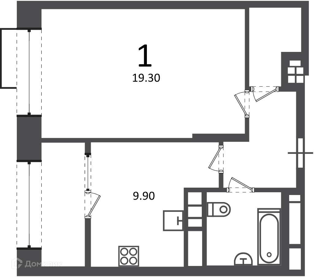 Планировка 1-комн. в ЖК «Клинская ул., д. 2А (Московские кварталы)»