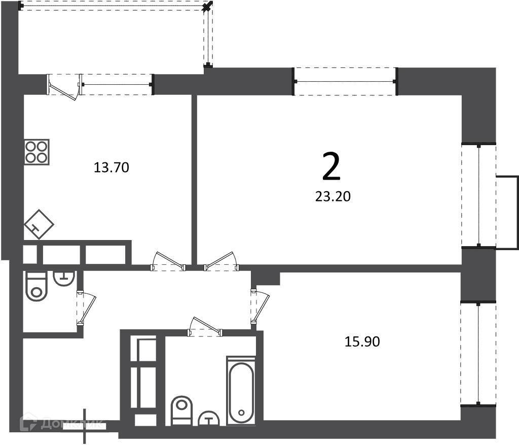 Планировка 2-комн. в ЖК «Клинская ул., д. 2А (Московские кварталы)»