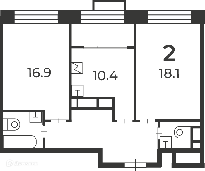 Планировка 2-комн. в ЖК «Клинская ул., д. 2А (Московские кварталы)»