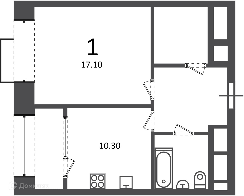 Планировка 1-комн. в ЖК «Клинская ул., д. 2А (Московские кварталы)»