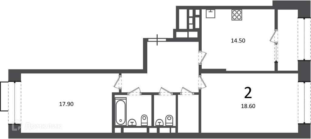 Планировка 2-комн. в ЖК «Клинская ул., д. 2А (Московские кварталы)»