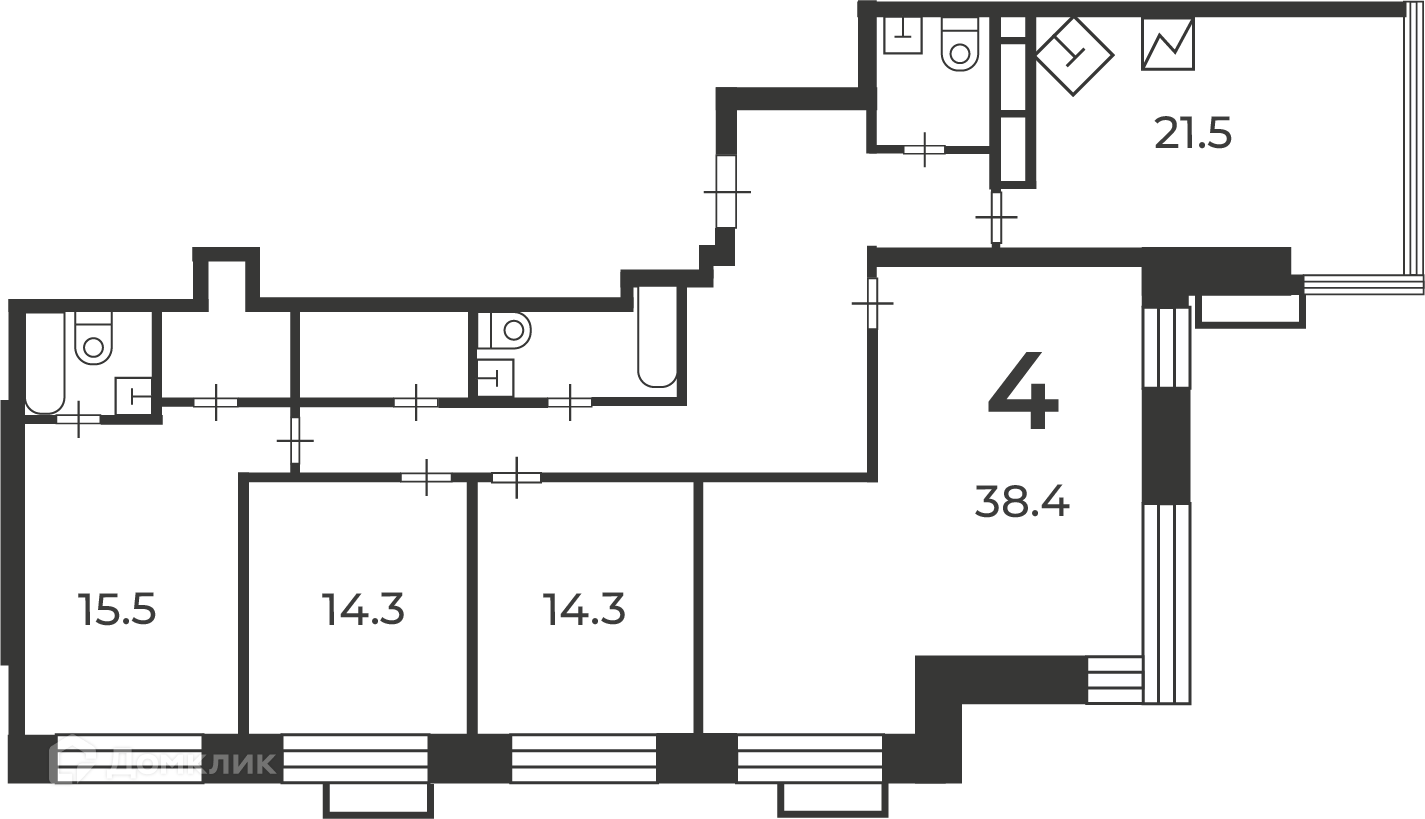 Планировка 4-комн. в ЖК «Клинская ул., д. 2А (Московские кварталы)»