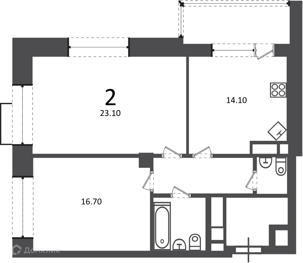 Планировка 2-комн. в ЖК «Клинская ул., д. 2А (Московские кварталы)»