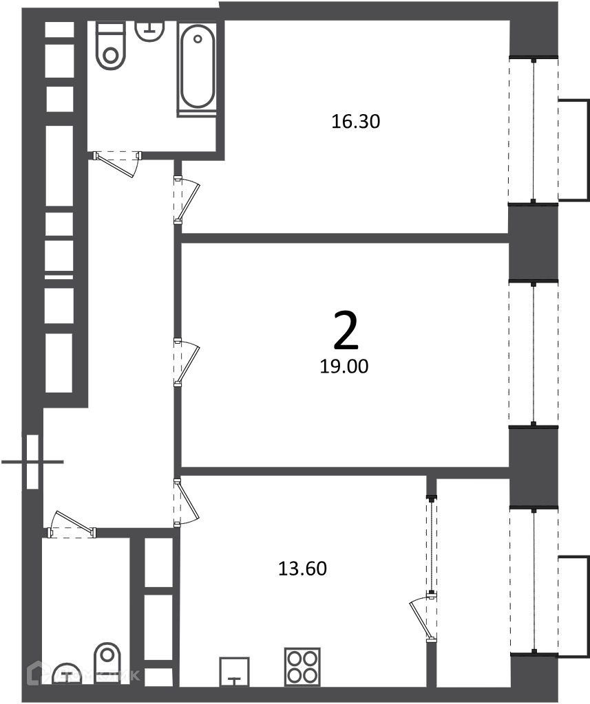 Планировка 2-комн. в ЖК «Клинская ул., д. 2А (Московские кварталы)»