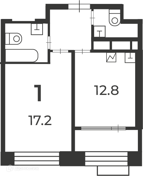 Планировка 1-комн. в ЖК «Клинская ул., д. 2А (Московские кварталы)»