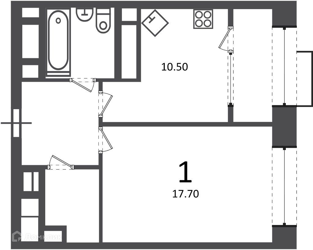 Планировка 1-комн. в ЖК «Клинская ул., д. 2А (Московские кварталы)»