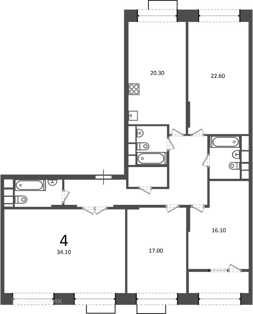 Планировка 4-комн. в ЖК «Клинская ул., д. 2А (Московские кварталы)»
