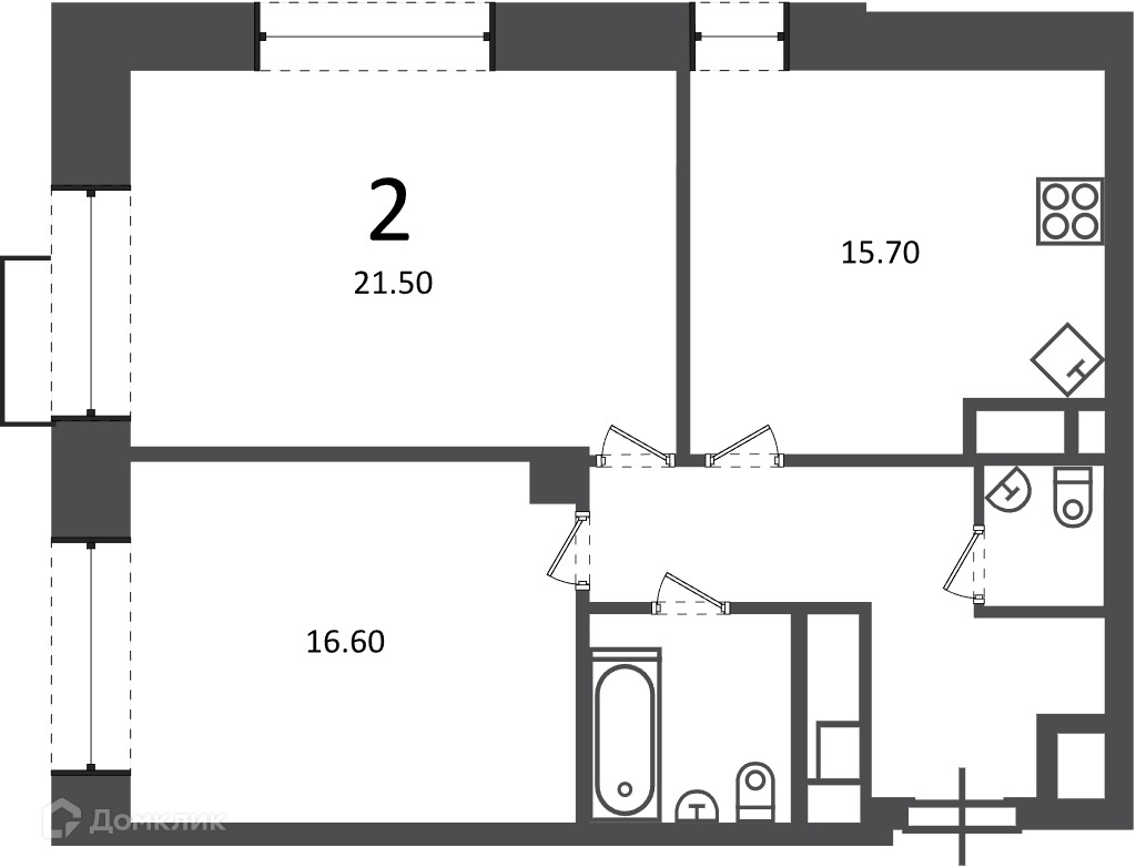 Планировка 2-комн. в ЖК «Клинская ул., д. 2А (Московские кварталы)»