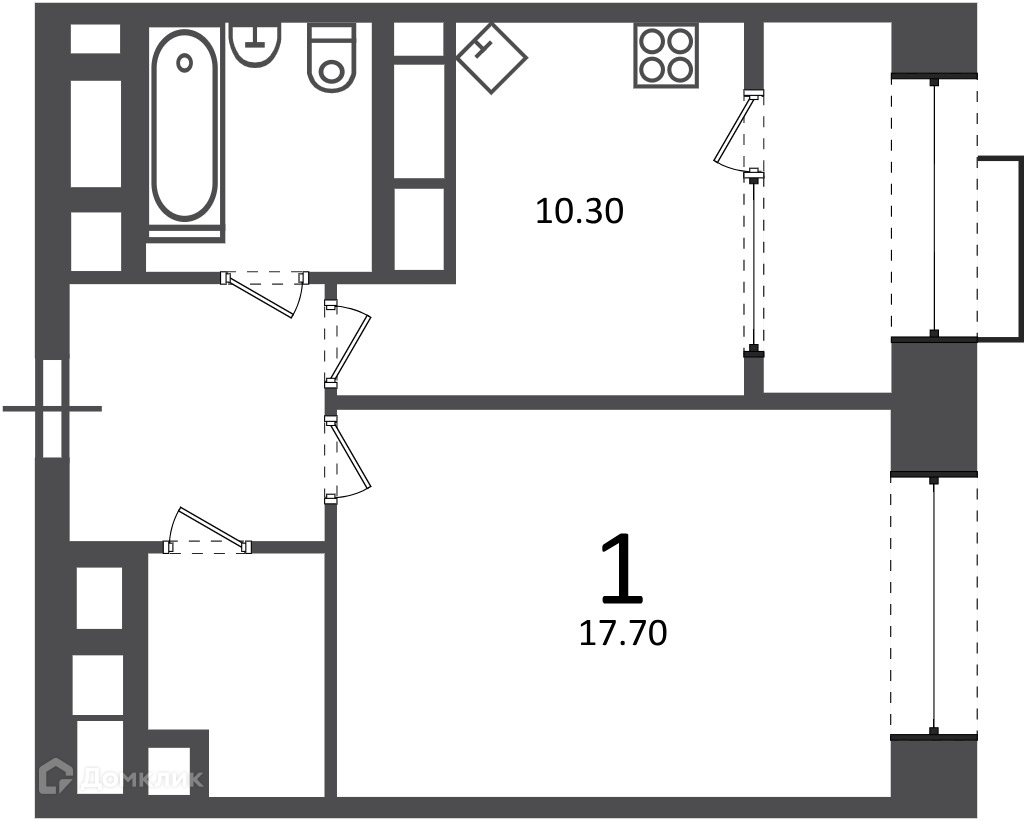 Планировка 1-комн. в ЖК «Клинская ул., д. 2А (Московские кварталы)»
