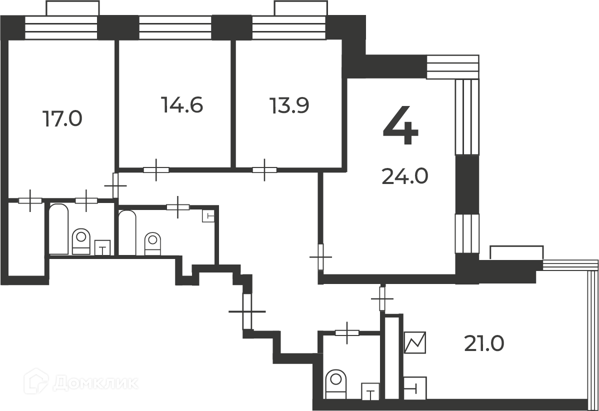 Планировка 4-комн. в ЖК «Клинская ул., д. 2А (Московские кварталы)»