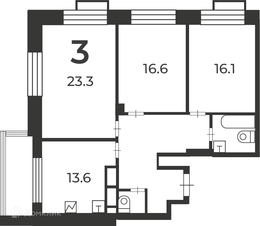 Планировка 3-комн. в ЖК «Клинская ул., д. 2А (Московские кварталы)»