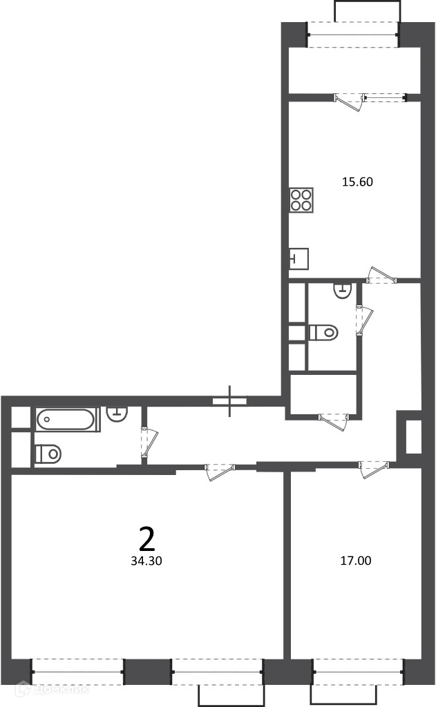 Планировка 2-комн. в ЖК «Клинская ул., д. 2А (Московские кварталы)»