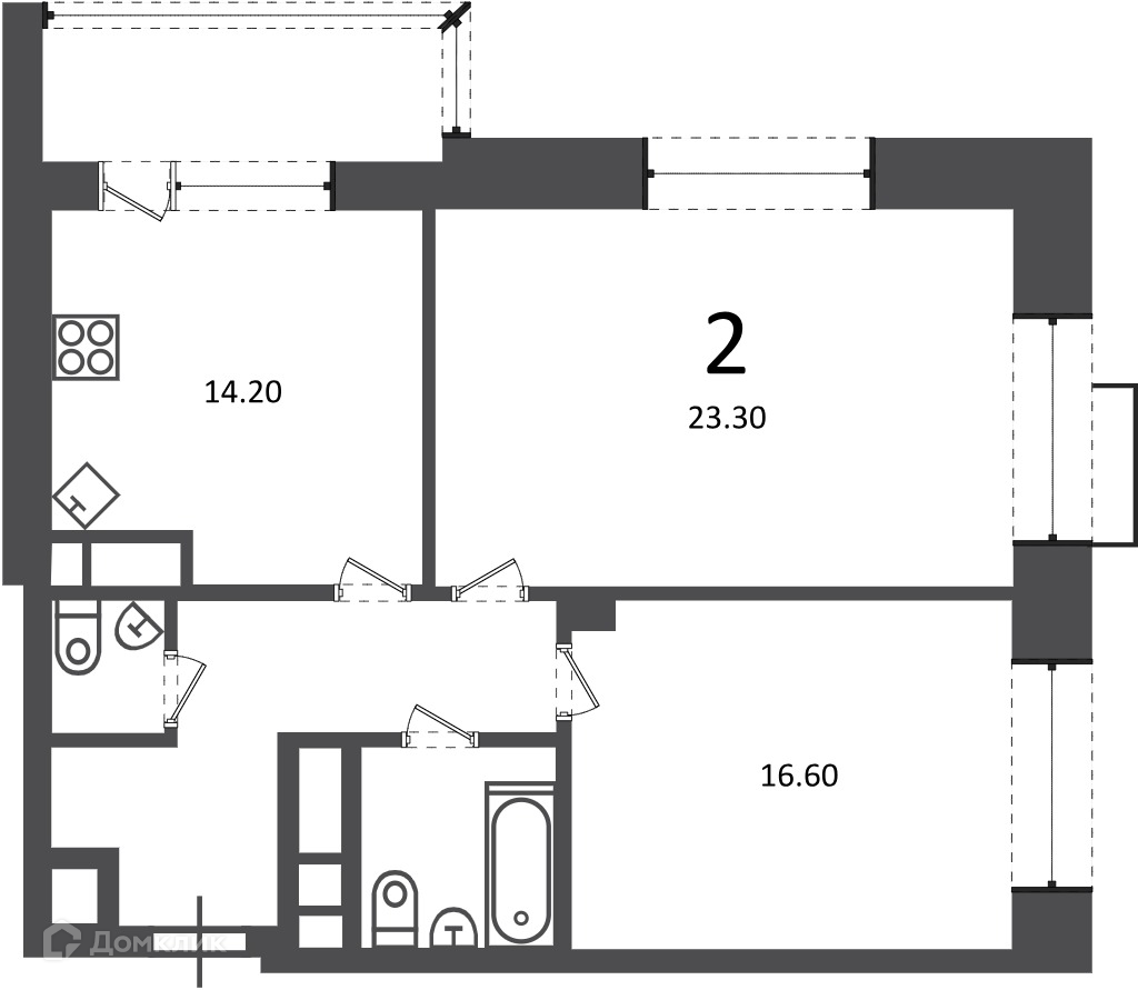 Планировка 2-комн. в ЖК «Клинская ул., д. 2А (Московские кварталы)»
