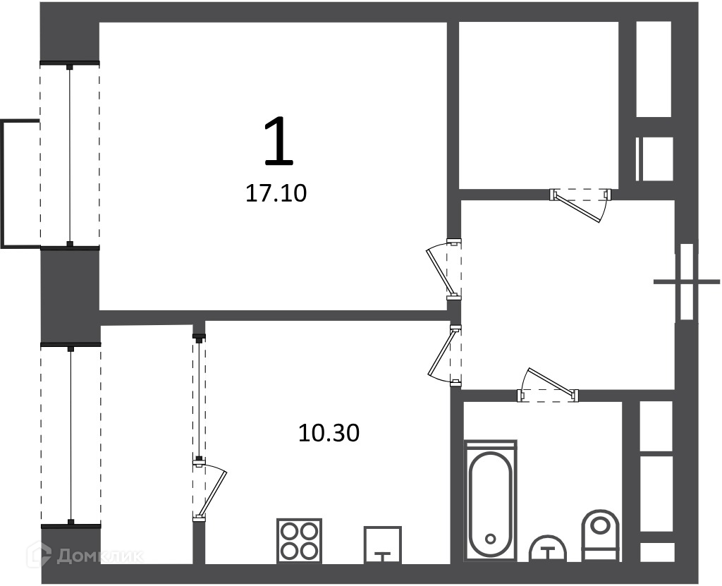 Планировка 1-комн. в ЖК «Клинская ул., д. 2А (Московские кварталы)»