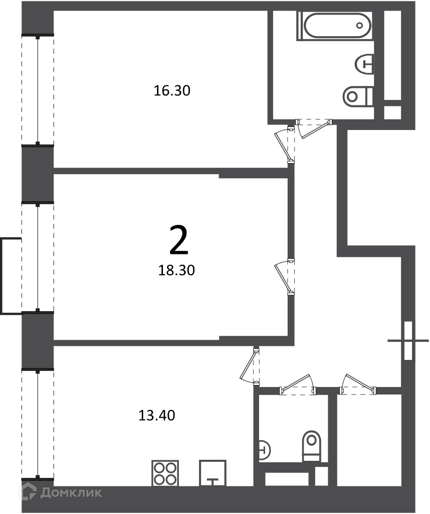 Планировка 2-комн. в ЖК «Клинская ул., д. 2А (Московские кварталы)»