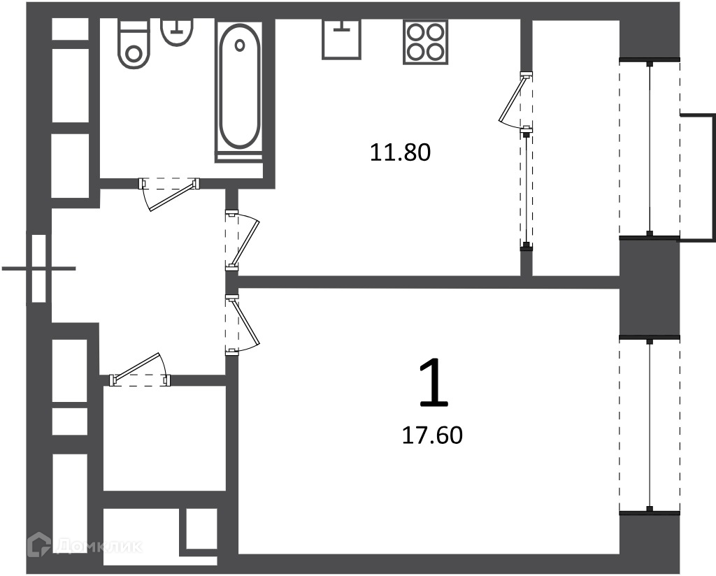 Планировка 1-комн. в ЖК «Клинская ул., д. 2А (Московские кварталы)»
