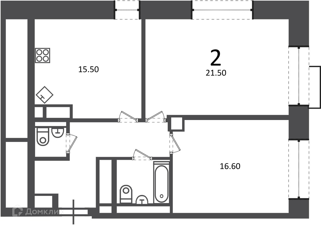 Планировка 2-комн. в ЖК «Клинская ул., д. 2А (Московские кварталы)»