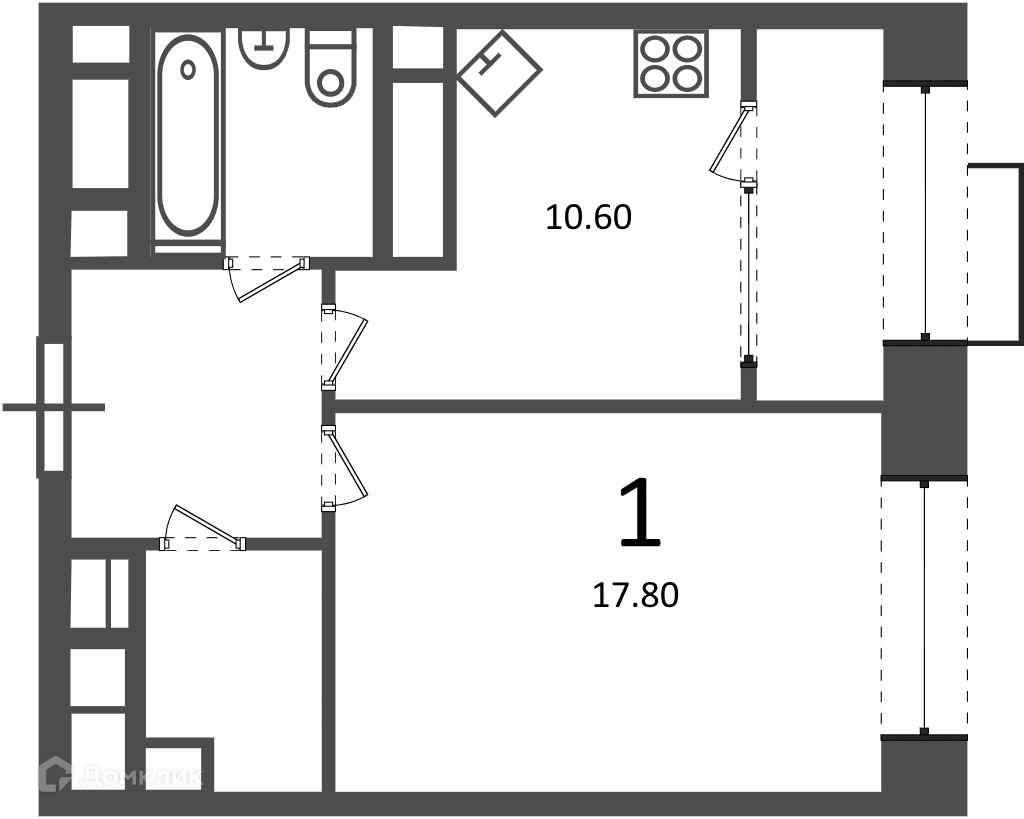 Планировка 1-комн. в ЖК «Клинская ул., д. 2А (Московские кварталы)»