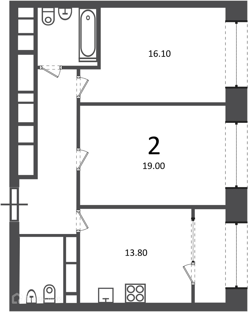 Планировка 2-комн. в ЖК «Клинская ул., д. 2А (Московские кварталы)»