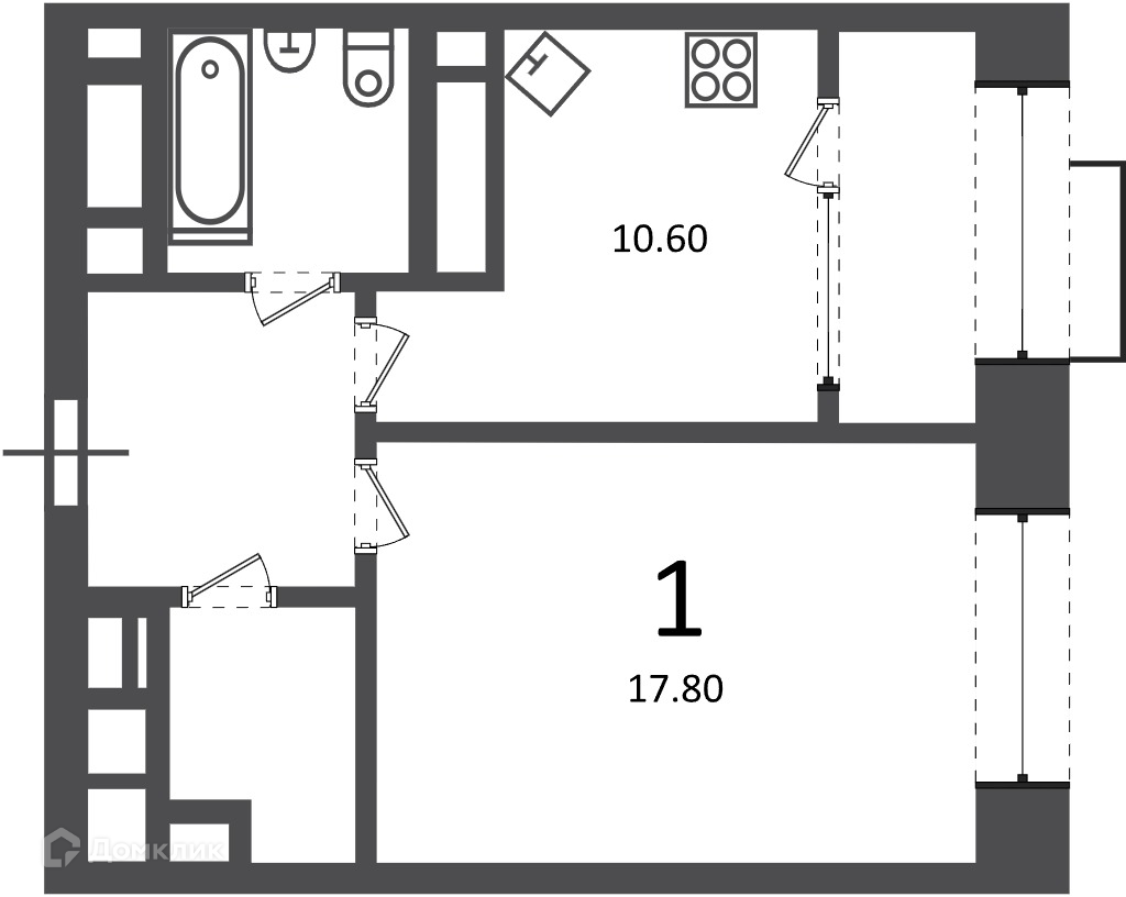 Планировка 1-комн. в ЖК «Клинская ул., д. 2А (Московские кварталы)»