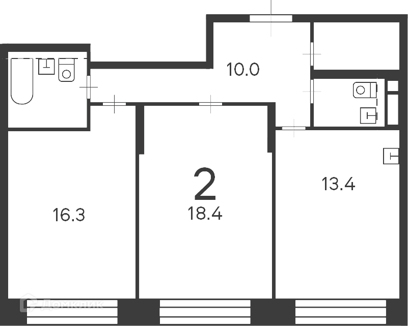 Планировка 2-комн. в ЖК «Клинская ул., д. 2А (Московские кварталы)»