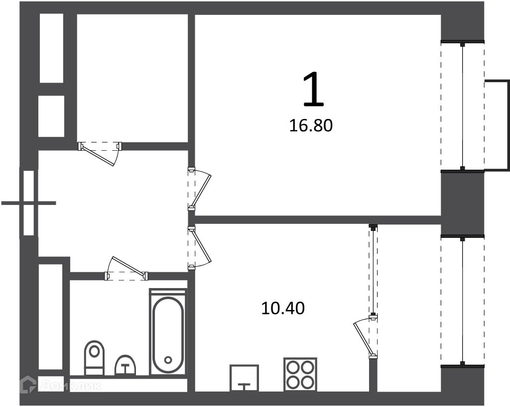 Планировка 1-комн. в ЖК «Клинская ул., д. 2А (Московские кварталы)»