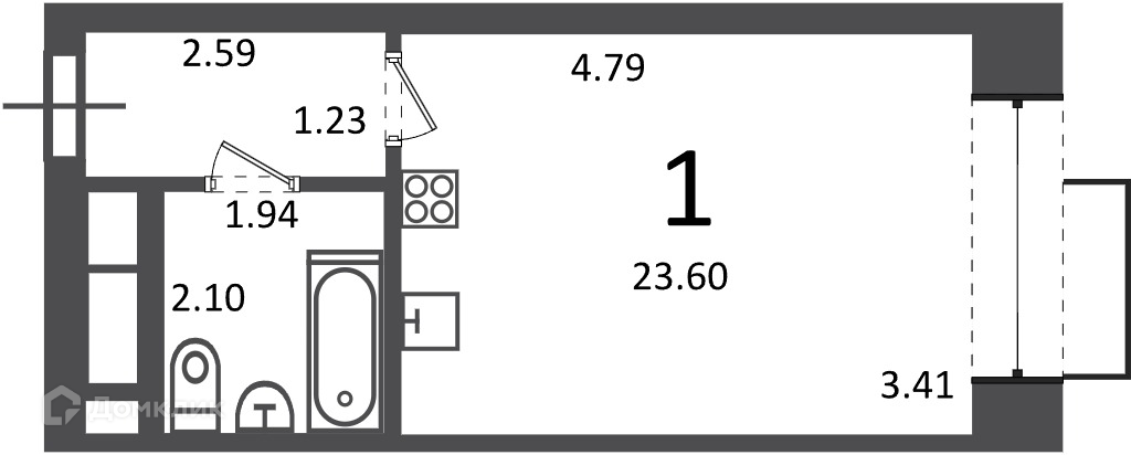 Планировка 1-комн. в ЖК «Клинская ул., д. 2А (Московские кварталы)»