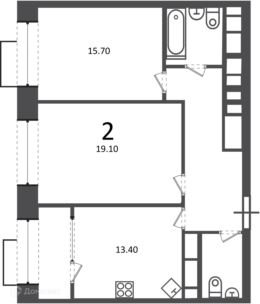 Планировка 2-комн. в ЖК «Клинская ул., д. 2А (Московские кварталы)»